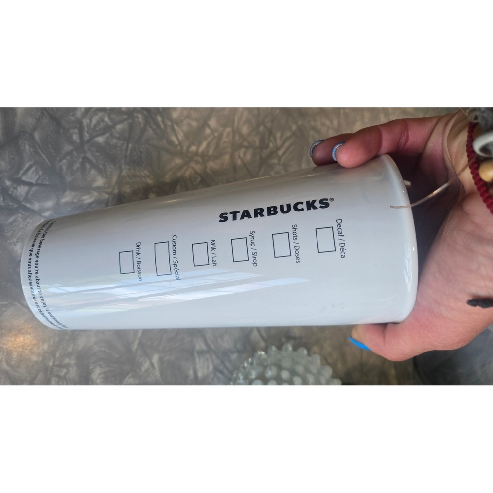 Starbucks White Ceramic Travel Tumbler 16oz Reusable Coffee Cup Drink Box Design - Picture 4 of 4